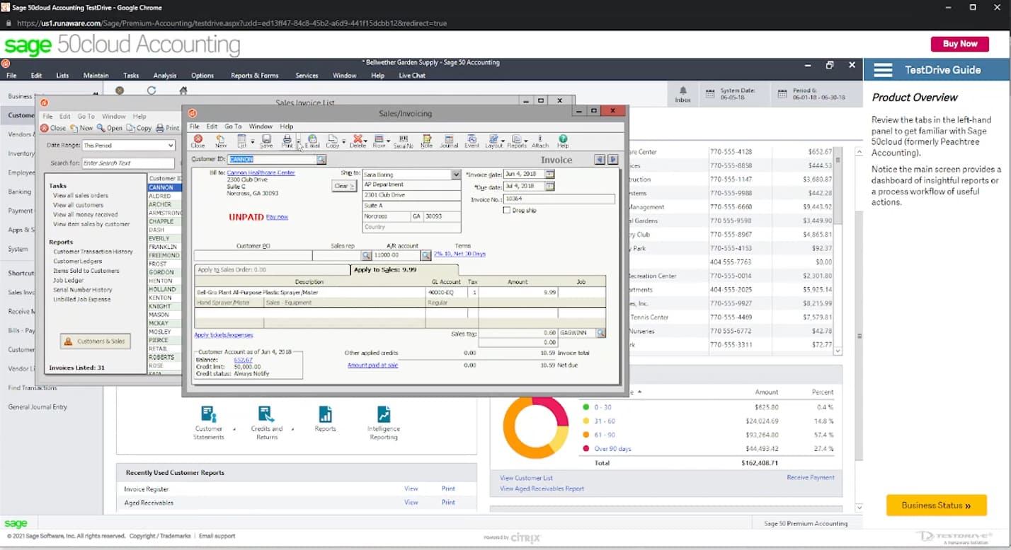 Image of Sage 50cloud Accounts receivable module.