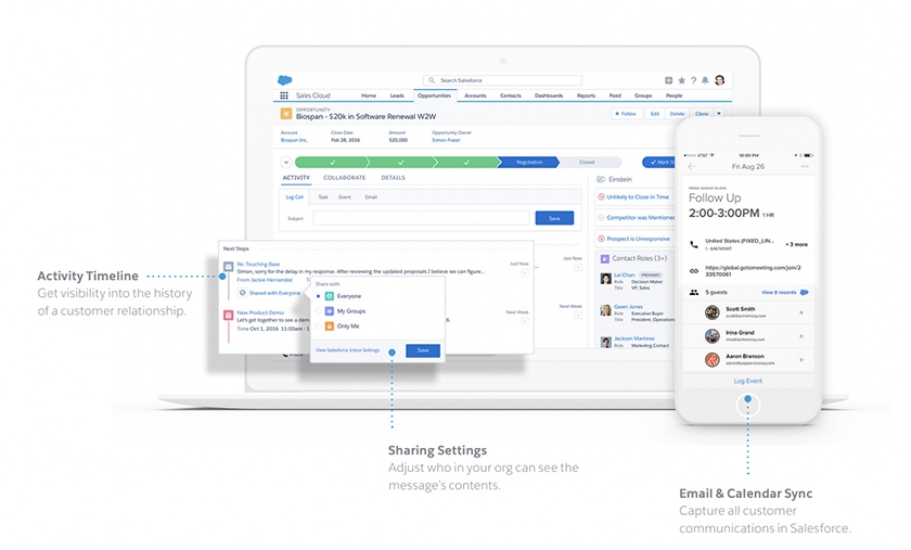 Salesforce Einstein Activity Capture in mobile and desktop..