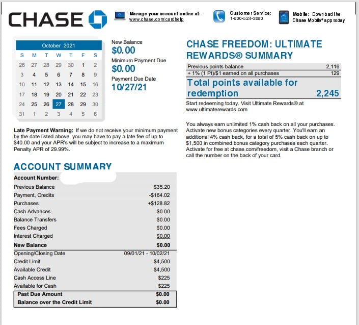 Credit Card Statement from Chase Bank.