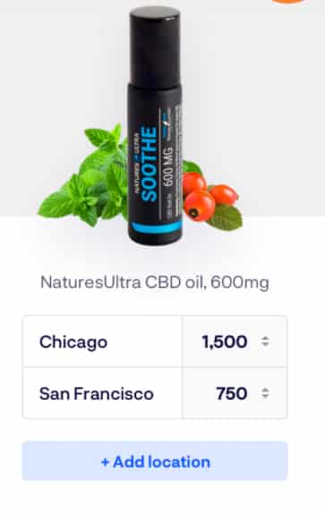 ShipBob’s sample product of NaresUltra CBD oil, 600mg inventory.