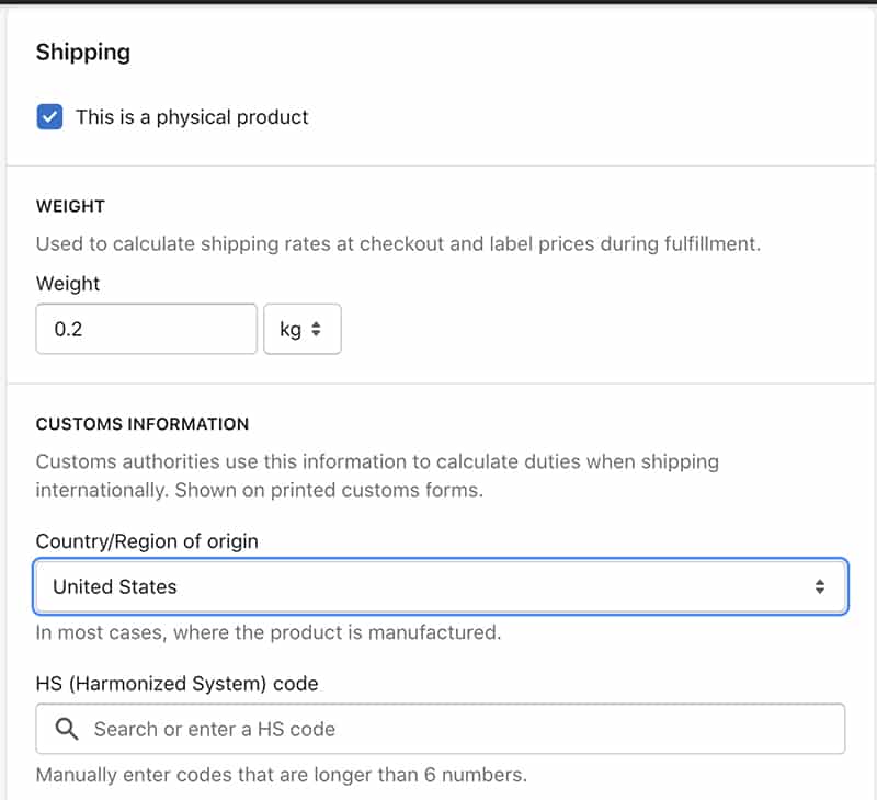 Image of Shopify adding product shipping rules like flat rate, free shipping, country or region-based rates.