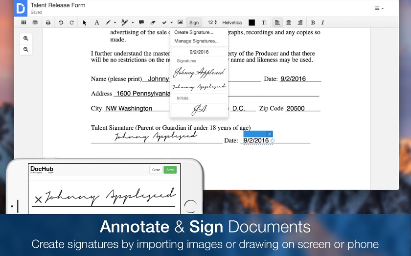 Sign a document using DocHub