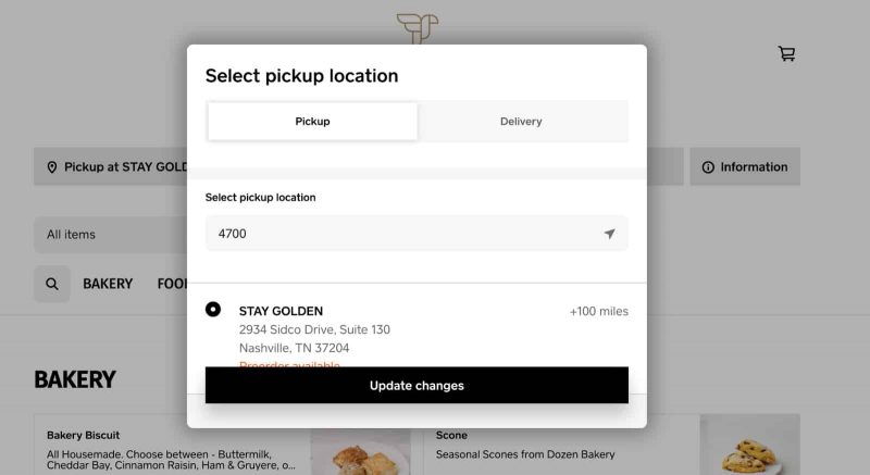 Image of Square Online’s delivery options page that can be set up by pickup or delivery.