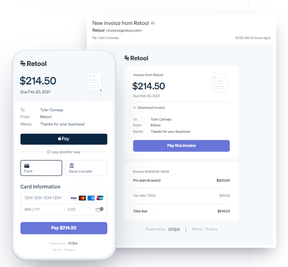 Example invoices of Stripe on mobile, tablet, and desktop.