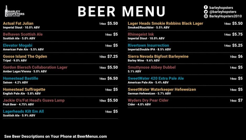 BeerMenus example template menu for Taproom & Draft House.