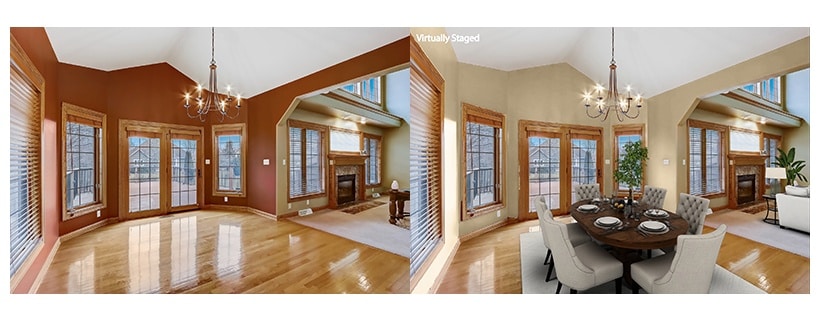 Before and After Kitchen Virtual Staging Example of VRX.