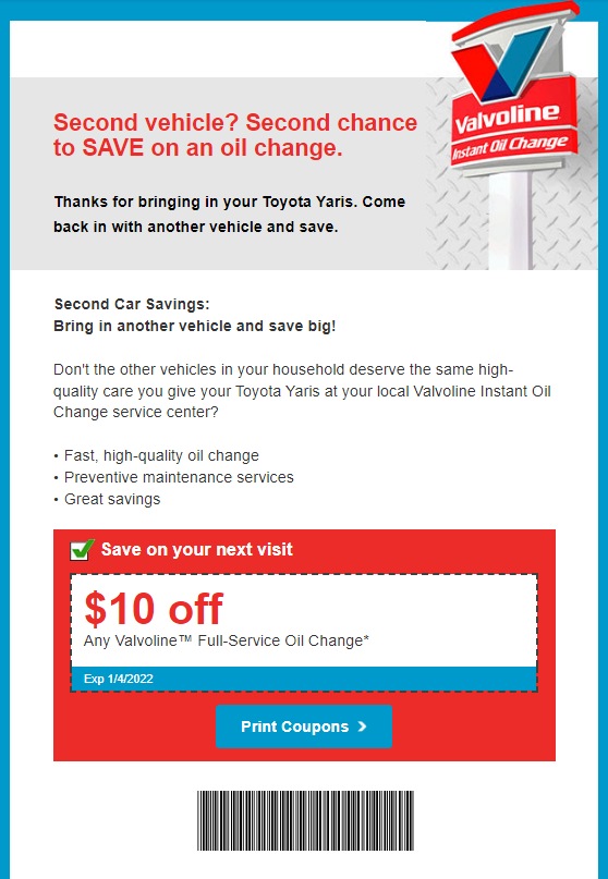 Valvoline's example of automotive email marketing campaign