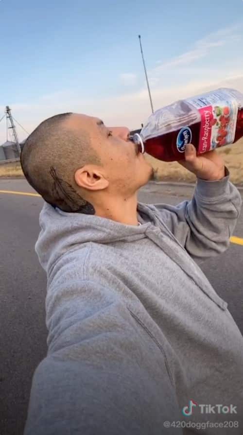  A viral video of a tiktoker dancing while drinking Ocean Spray cranberry juice.