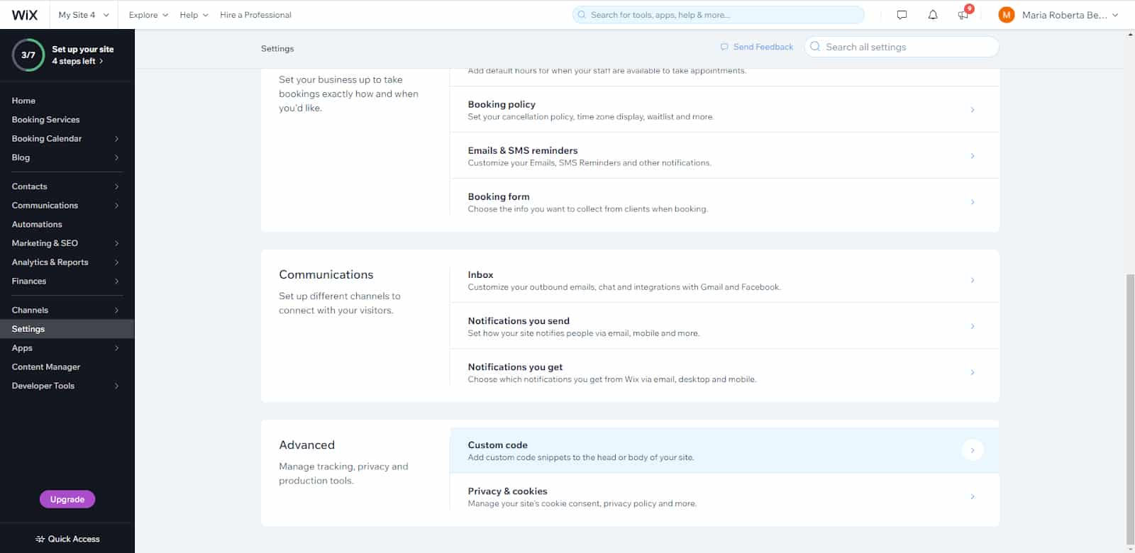 Wix Image that shows how to add custom code to your website.