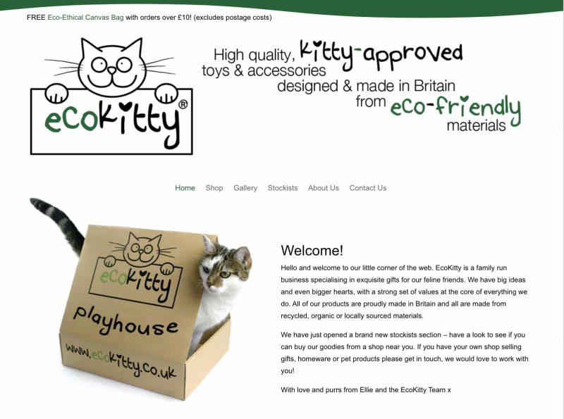 EcoKitty’s homepage with welcome message.
