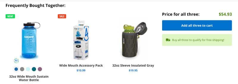 Nalgene’s example products with cross-sell marketing add-on.