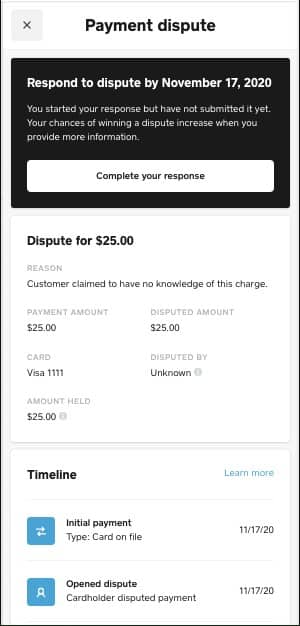 Square offers an easy-to-use dispute management dashboard.