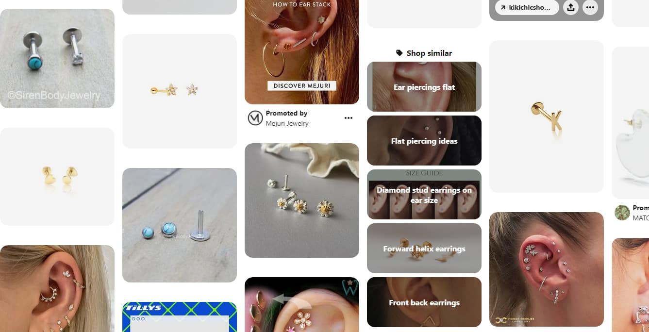 Example images of Pinterest searched result of “flat back earrings”.