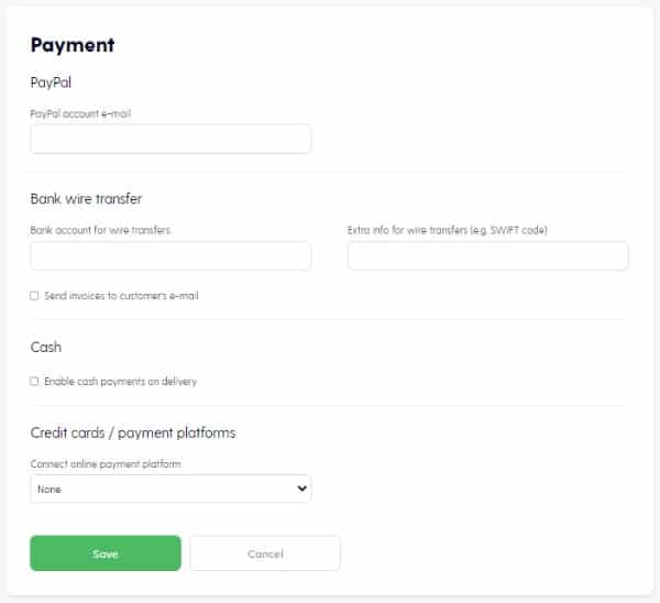 Adding payment account details.