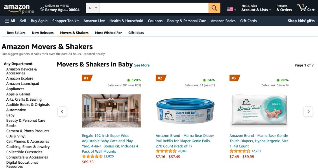 Amazon movers and shakers hourly update in most popular products.