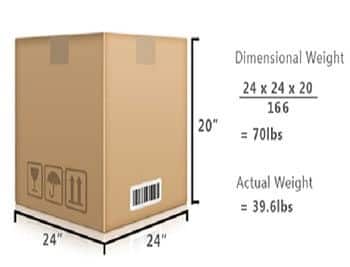 Showing box dimensional weight.