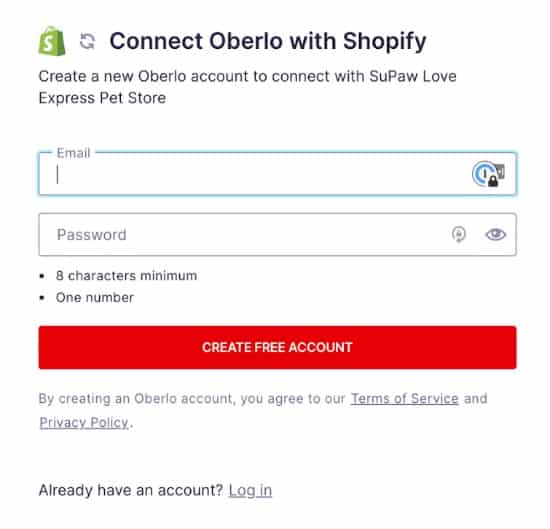 Creating a free Oberlo account.