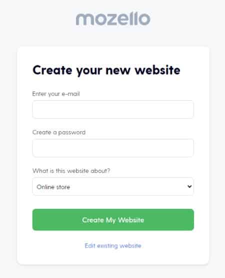 Creating your new website in Mozello.