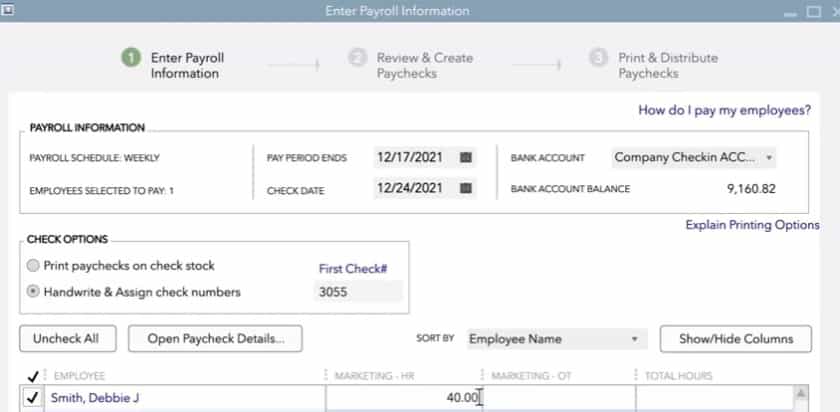 Inputting staff's actual hours worked into QuickBooks Desktop Payroll.