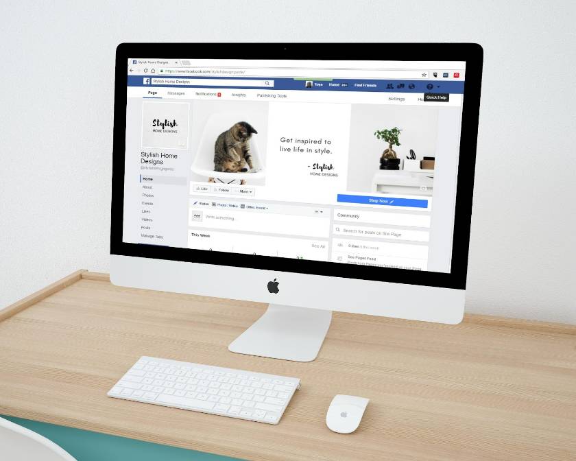 Showing facebook business page on iMac.
