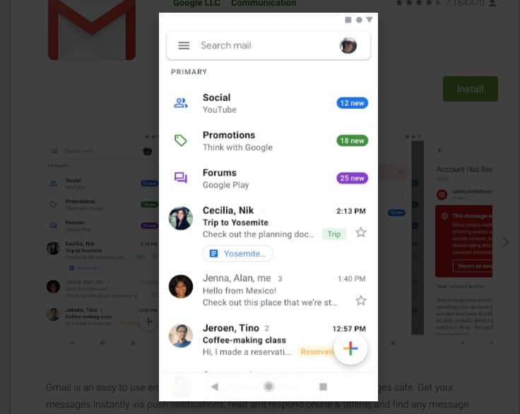 Gmail inbox on mobile.
