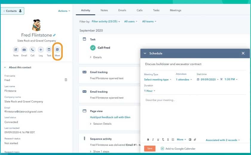 HubSpot CRM integrates with Google Calendar allows users to easily schedule meetings with their contacts.