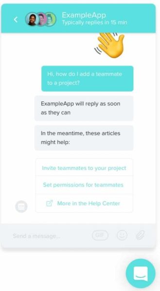 An Intercom’s Operator Task Bots that suggests articles to customers while they are waiting for an available support agent.
