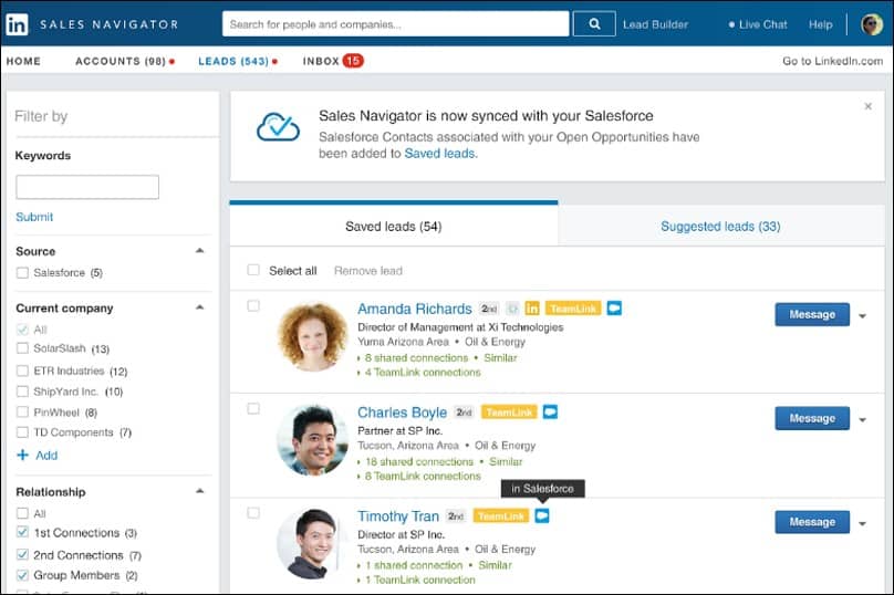 A LinkedIn Sales Navigator Synced to Salesforce.