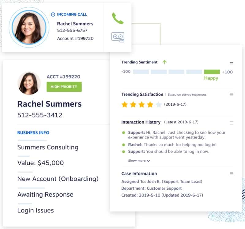 Nextiva’s Call Pop feature displays customers’ information and communication records when they call in.