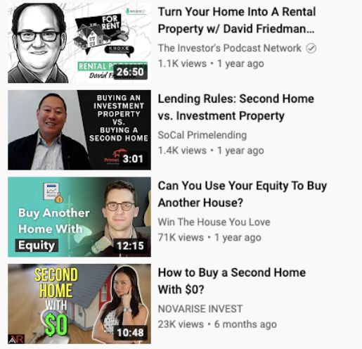 Showing optimized thumbnails for YouTube real estate videos.