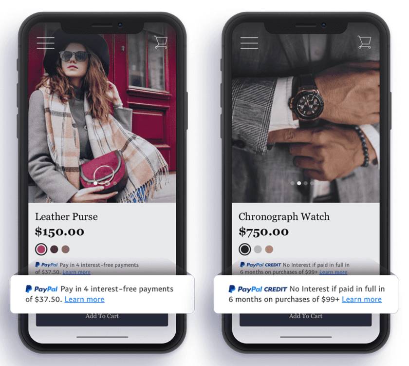 Showing PayPal Financing Offers on mobile.