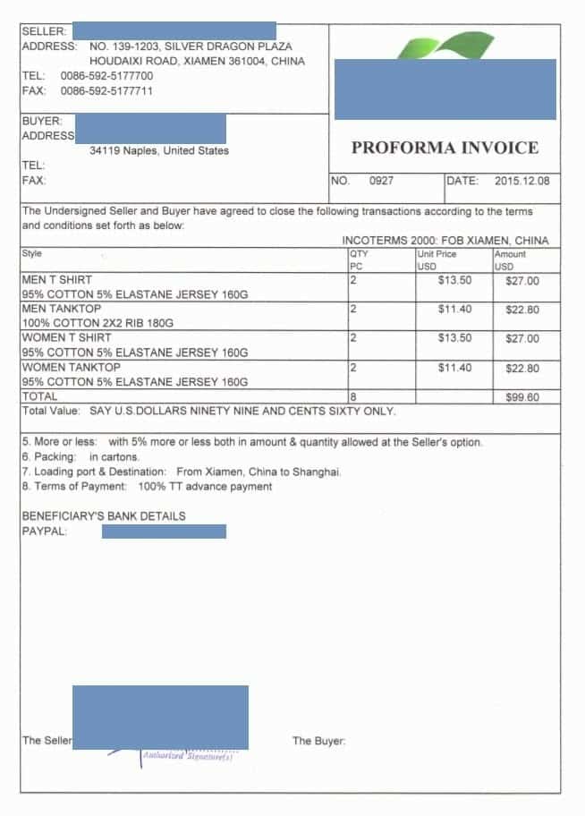 Invoices, like this example, are created by the seller after receiving the PO.