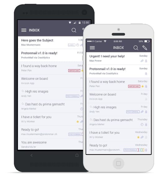 ProtonMail's inbox interface on mobile.