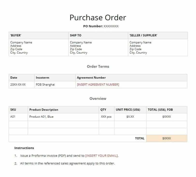 Purchase orders, like the example above, are created by the buyer and submitted to the seller.