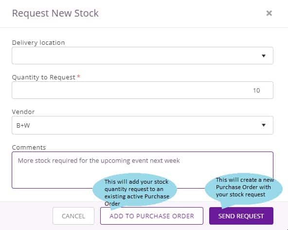 Employees can put in requests for new or replacement stock in EZRentOut.