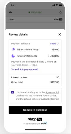 Showing review details of payment.