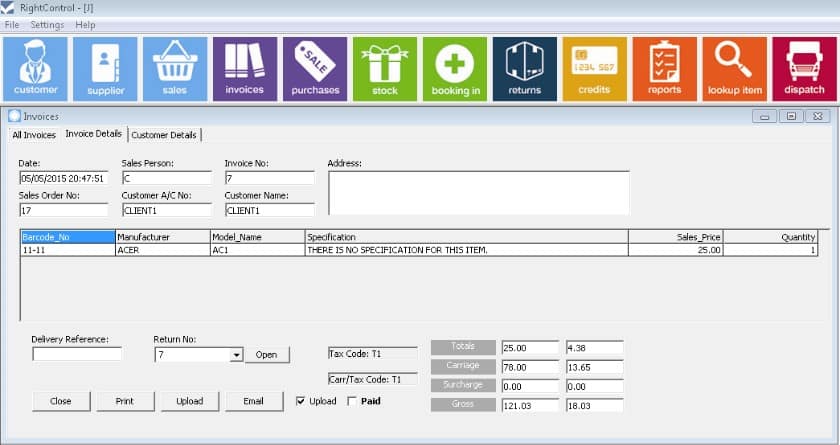 Invoices are searchable and easy to pull up to see details in Right Control.