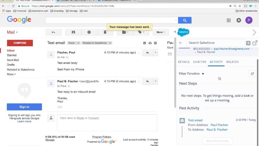 Salesforce Essentials capture leads straight from a user’s Gmail account.