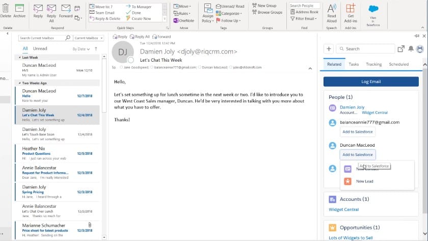 An image of Salesforce Outlook plugin.