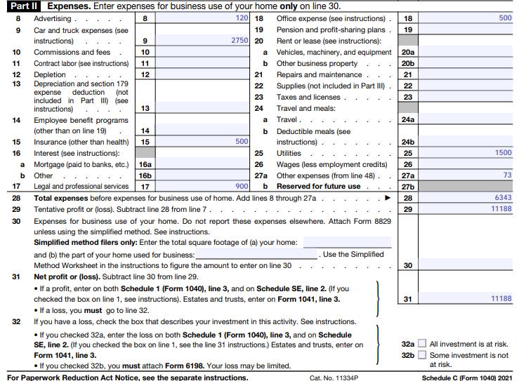 Irs Schedule C Instructions 2022 How To Fill Out Your 2021 Schedule C (With Example)