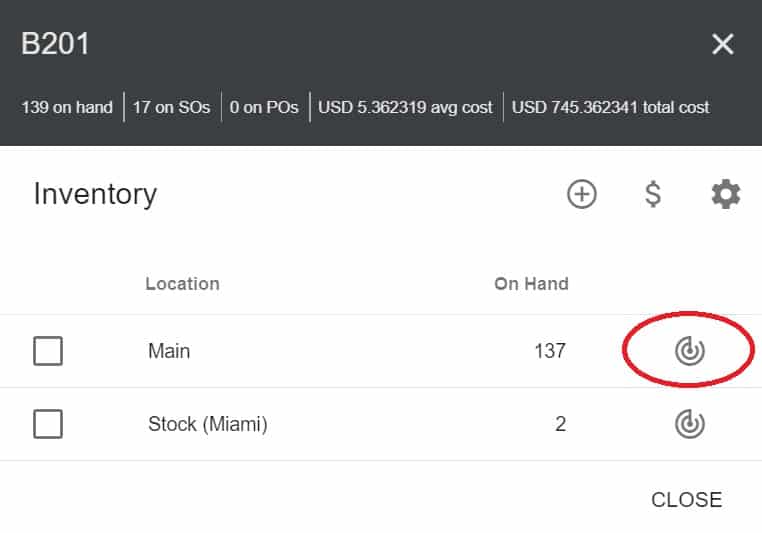 Showing how you can set tracking for existing inventory in Boxstorm.