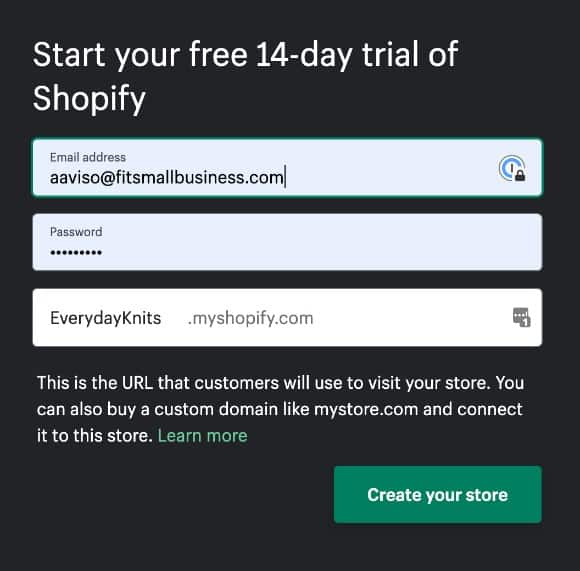 Signing up for a Shopify account.