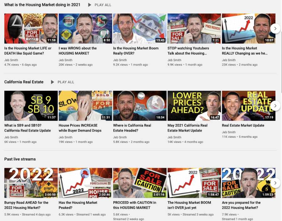 Example of youtube channel playlists.