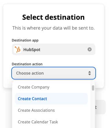 Transferring Zapier Data to HubSpot Destination.