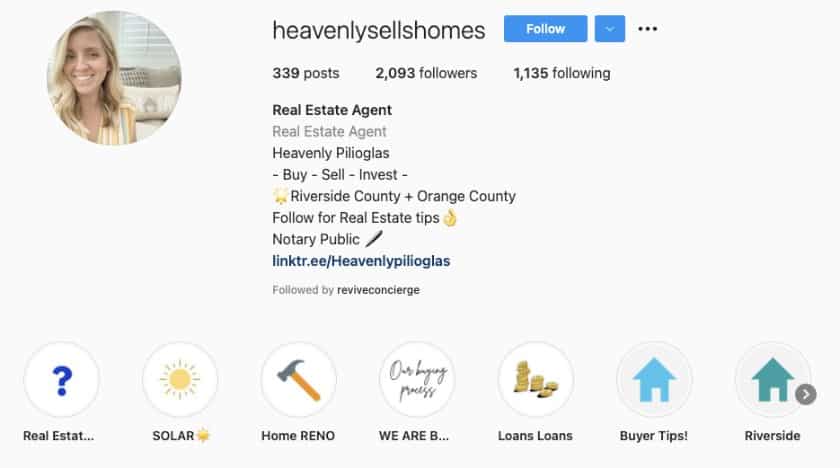 Instagram account of heavenlysellshomes, a real estate agent.