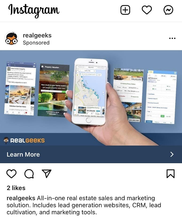 Reelgeeks sponsored instagram post.