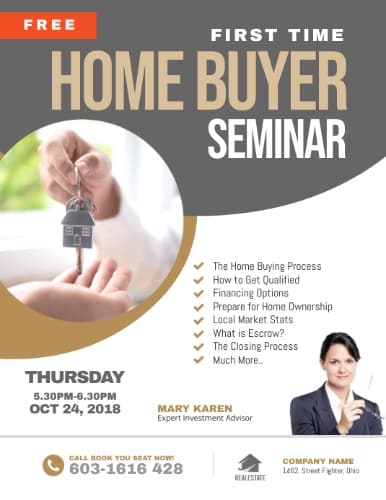 An example template of a home buyer seminar invitation from PosterMyWall.