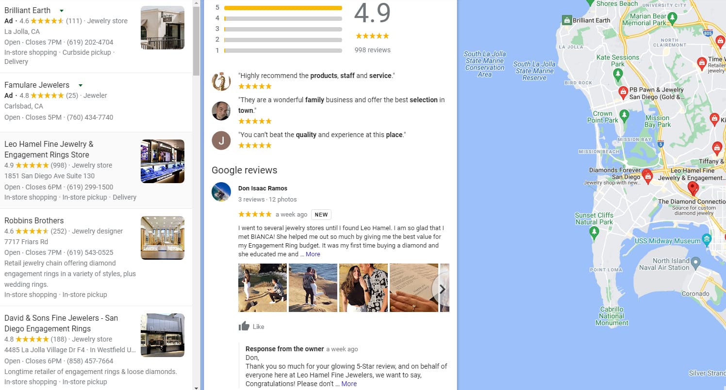 Example of people's reviews in Google.