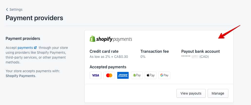 Image of Shopify payment providers that accept payment through third-party services.