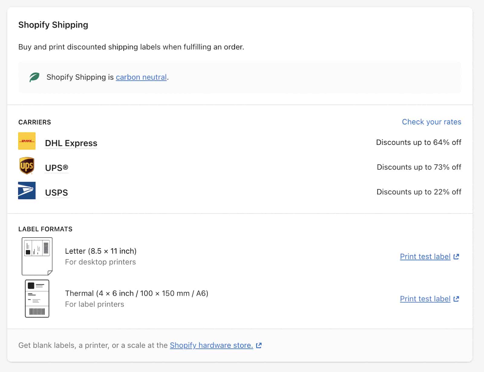 Shopify shipping settings.